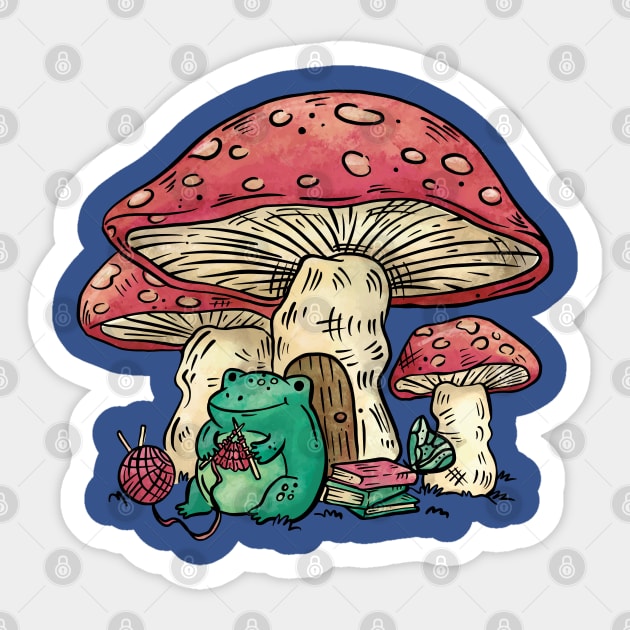 Cottagecore Aesthetic Mushrooms and Frog Cartoon Sticker by DRIPCRIME Y2K